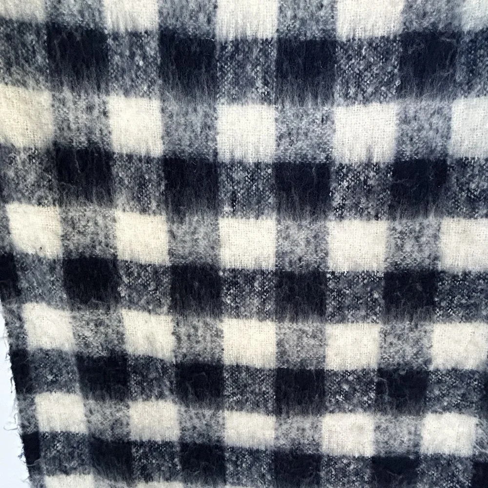 Aerie Women's Scarf Oversized Blanket Blue Cream Plaid Fringe One Size Soft